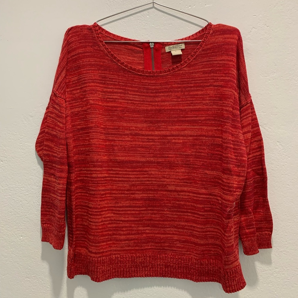 Lucky Brand Red Crew Neck Sweater with Textural Details